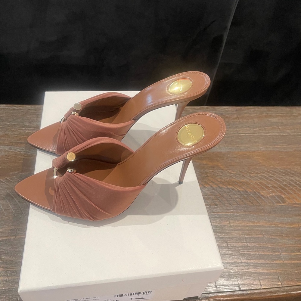 SAINT LAURENT
Gippy Mule Sandal in Cappuccino & Dark Cappuccino - Picture 8 of 9